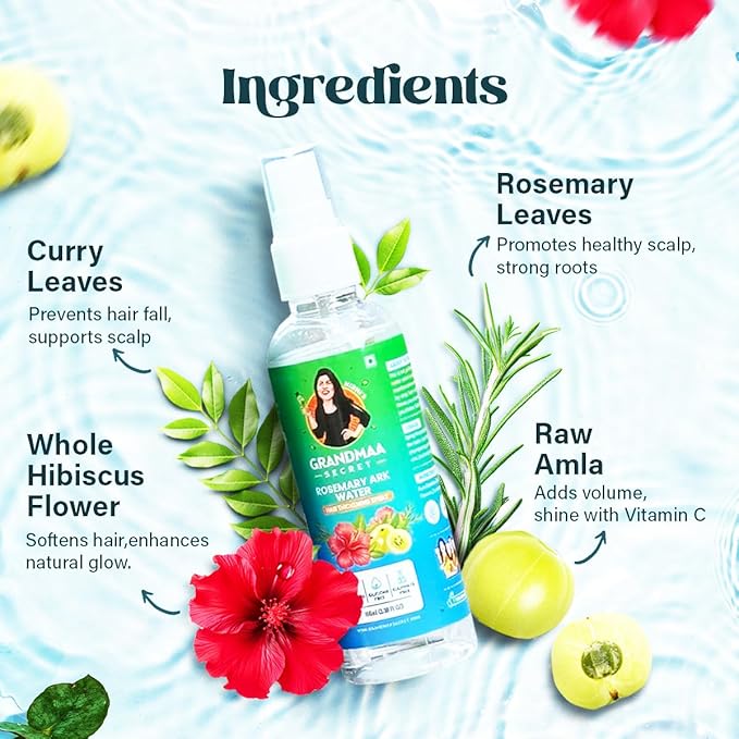 Nidhiâ€™s Grandmaa Secret Rosemary Water Ark | Hair Thickening Mist, Natural Rosemary Water Spray for Thick Hair - 100 Ml