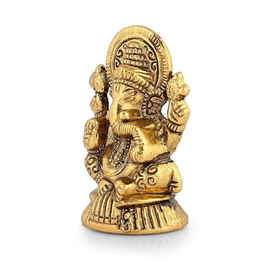 Ganesha Idol Showpiece Aluminum Golden Finish Ganesha Idol