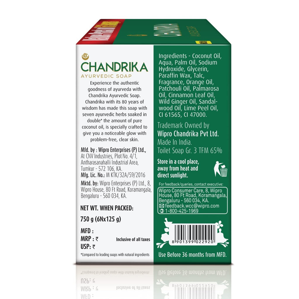 Chandrika Ayurvedic Soap Classic - 125 gms (Pack of 6)