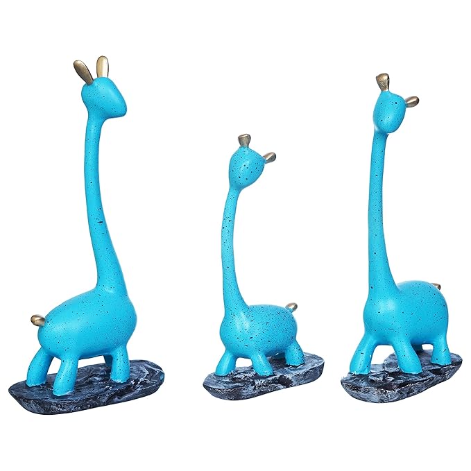 Ecraftindia Set of 3 Blue Polyresin Cute Giraffe Statues Animal Figurines
