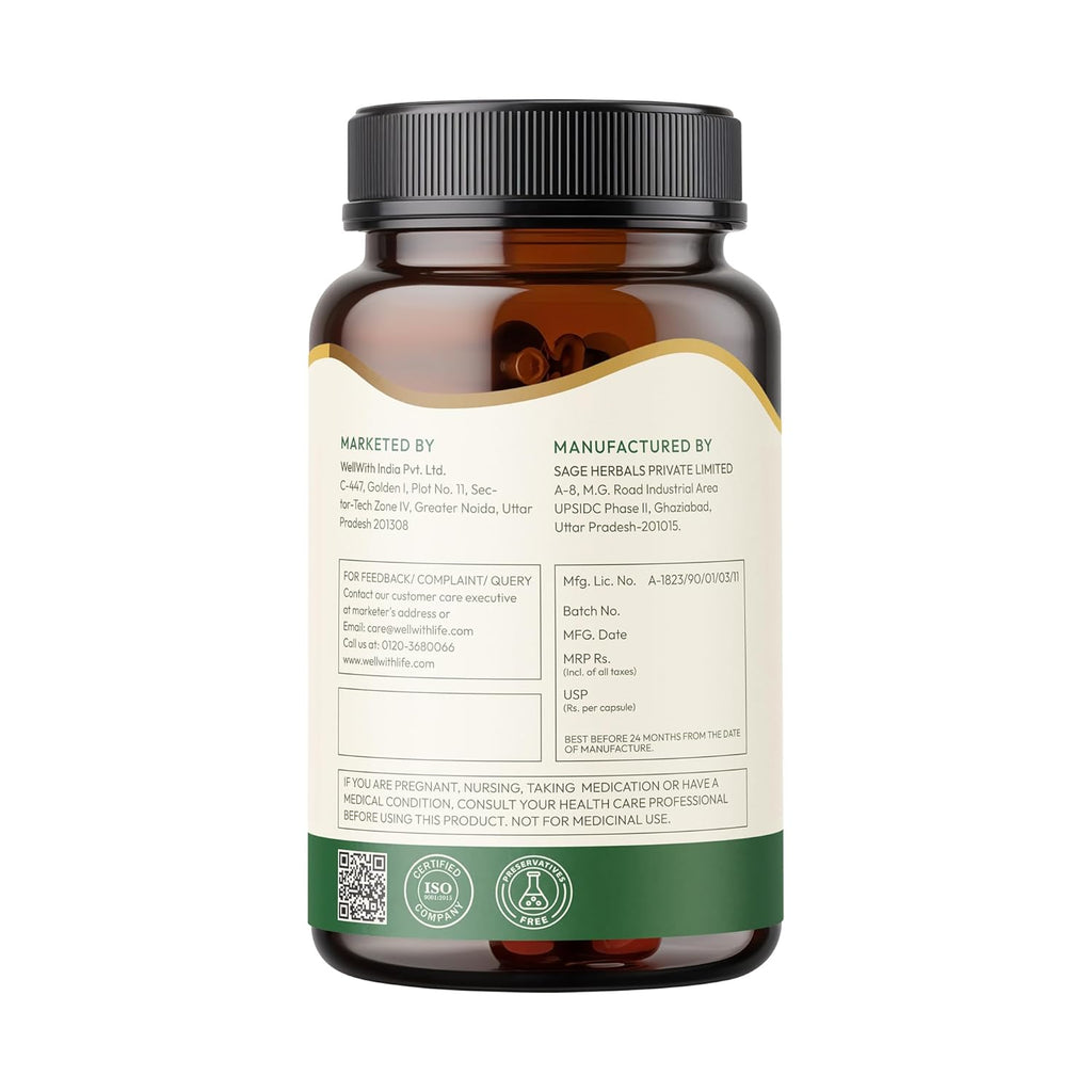 Wellwith (Ayuzera) Organic Wheat Grass Capsules 60 Capsules (Pack of 1) â€“ 500mg | Natural Superfood for Detox, Immunity & Energy | Antioxidant Support | Vegan, Non-GMO