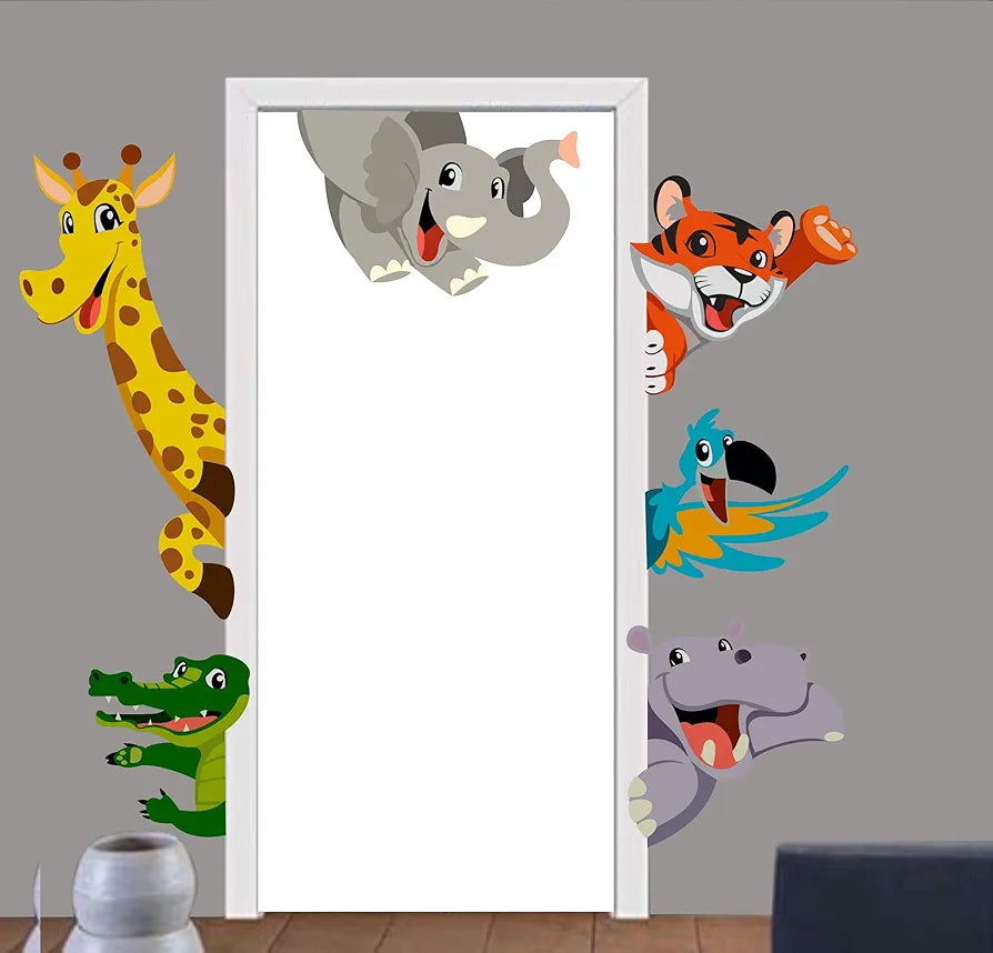 Rawpockets Decals Door Decals Cartoon Kids Animals Extra Large Size Wall Sticker