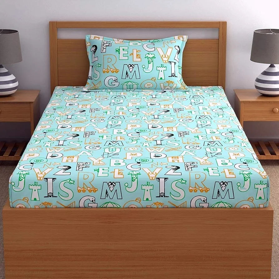 Dreamscape Cotton Bedsheets For Kids Single Bed Cotton 144Tc Abstract Blue Kids Single Bedsheet With Pillow Cover 144 tc Peach1