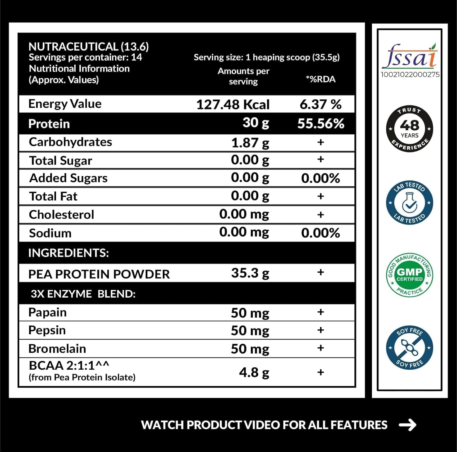 Carbamide Forte Pea Protein Isolate 30Grams Per Serving | Plant Based Protein Powder Isolate With 4.8G BCAA | Unflavoured Plant Pea Protein Powder - 500Grams