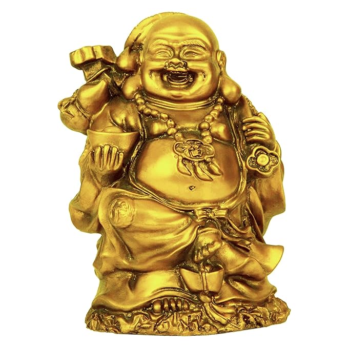 Tied Ribbons ecorative Good Plated Luck Laughing Buddha Idol Statue Showpiece