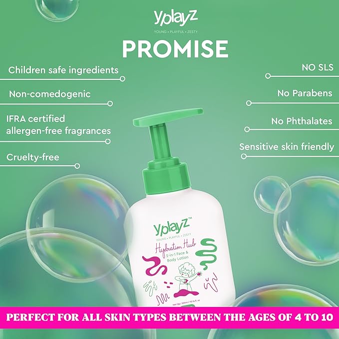 YplayZ Hydration Hub 2-in-1 Face & Body Lotion for Kids Ages 4-10 - 300 Ml