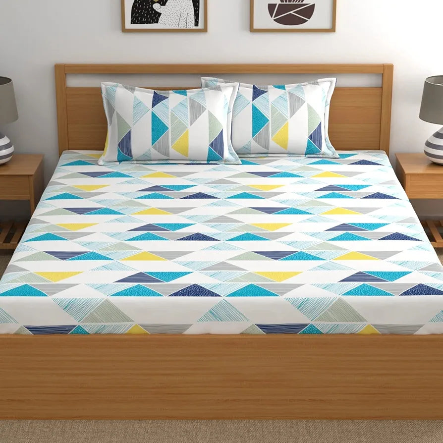 Dreamscape Cotton Double Bedsheet with 2 Pillow Covers Floral Teal Blue