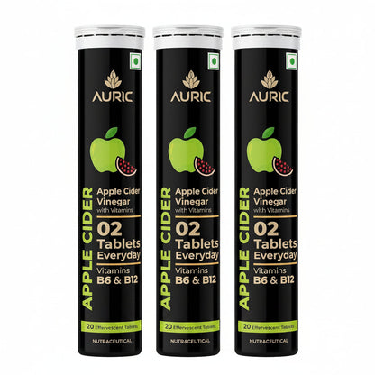 Auric Apple Cider Vinegar Effervescent Tablets with Vitamins Drop Fizz & Drink