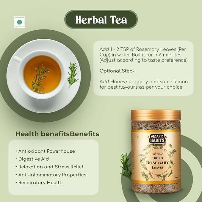 Organic Habits Rosemary Leaves | Egyptian Dried | for Seasoning, Tea & Hair - 100 Gms