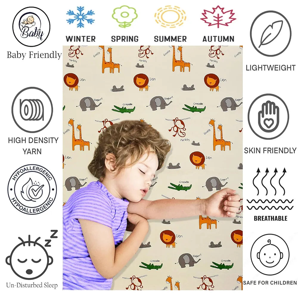 Fresh From Loom Glace Cotton Wrinkle Free Elastic Fitted Bed Sheet with 2 Pillow Cream Animal Double Bed 300 TC