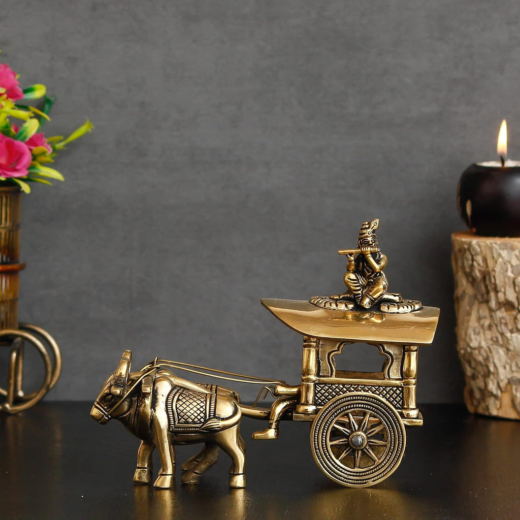 Ecraftindia Brass Brown Antique Finish Closed Bullock Cart Handcrafted Decorative Showpiece