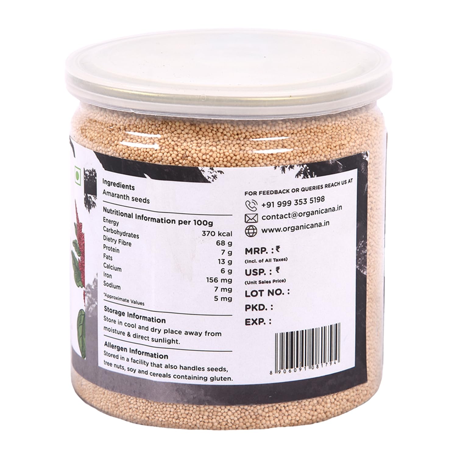Organicana Whole Amaranth 400gm (Pack of 1) - Rajgira for Fasting | Ramdana seeds | Gluten Free Atta | High in Fibre and Protein