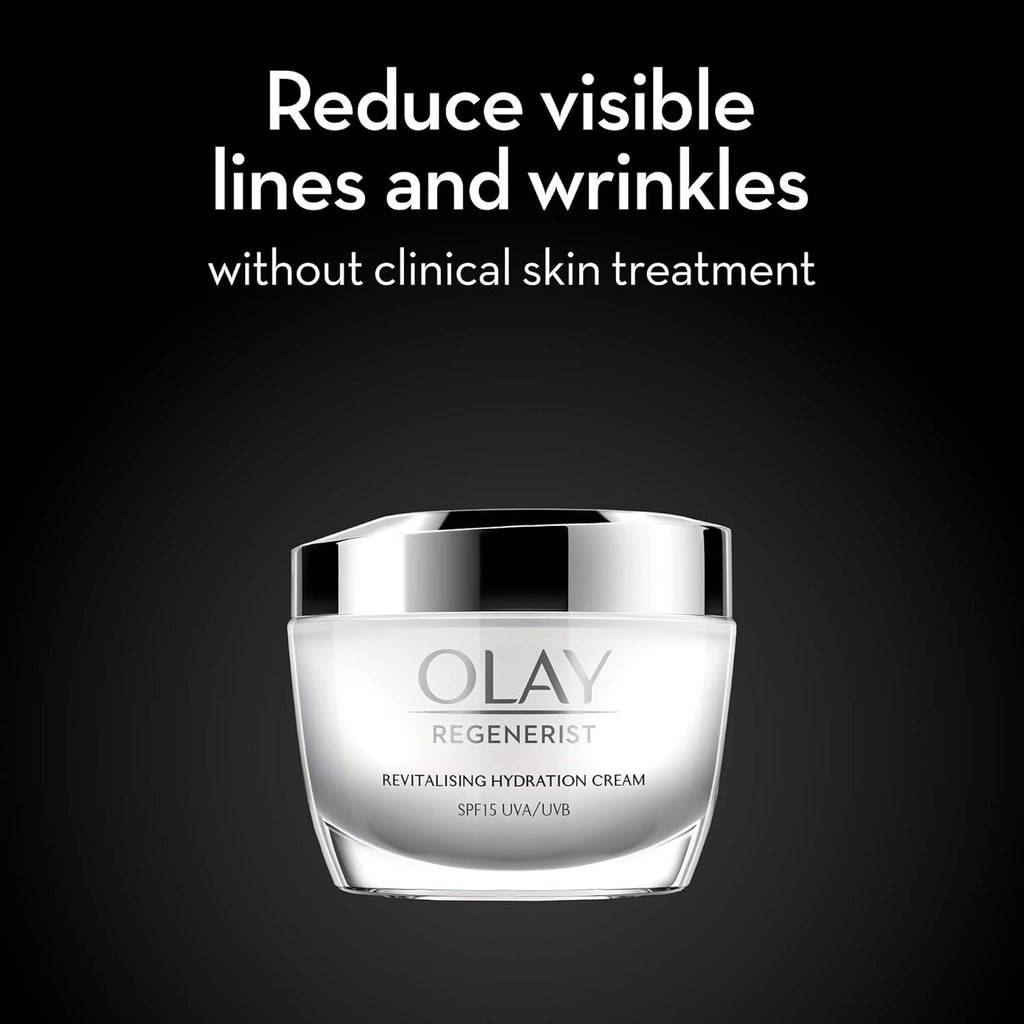 Olay Regenerist Revilatising Hydration Cream with SPF 15 | Hydrated, Plump, Bouncy Skin | With Hyaluronic Acid, Niacinamide and Peptides | Normal, Oily, Dry, Combination Skin | 50g