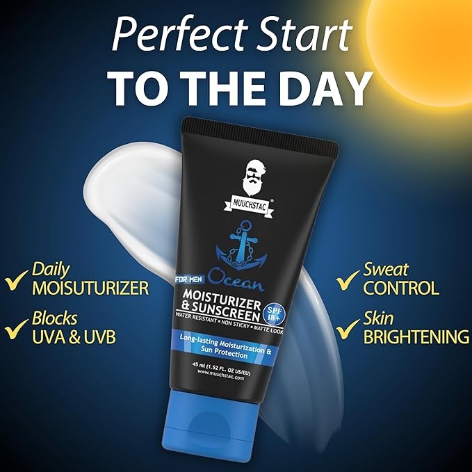 Muuchstac Mens Ocean Moisturizer & Sunscreen Matte Look Spf 18+ Cream - 45 ml