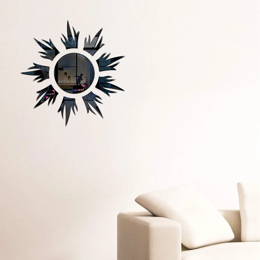 Bikri Kendra Sun Black Mirror Stickers for Wall, Acrylic Mirror Wall Decor Sticker Model 11