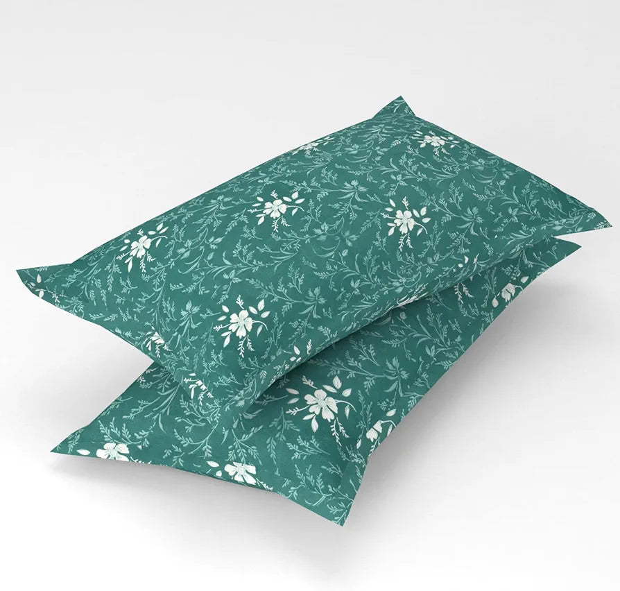 Homefab India 210 TC Cotton King Size BedSheet with 2 Pillow Covers Floral Green