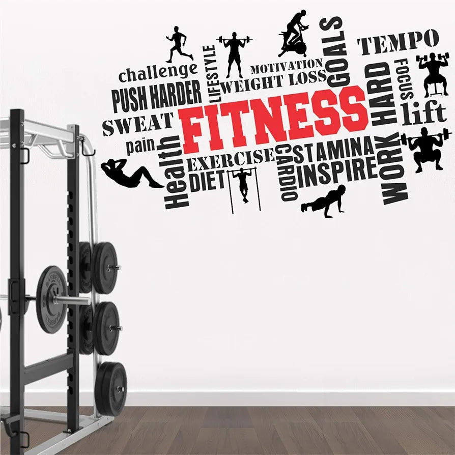 StickMe Gym Fitness Bodybuilding Sport Workout Boxing Word Cloud Quote Office Wall Sticker Standard - 110 x 65 cm