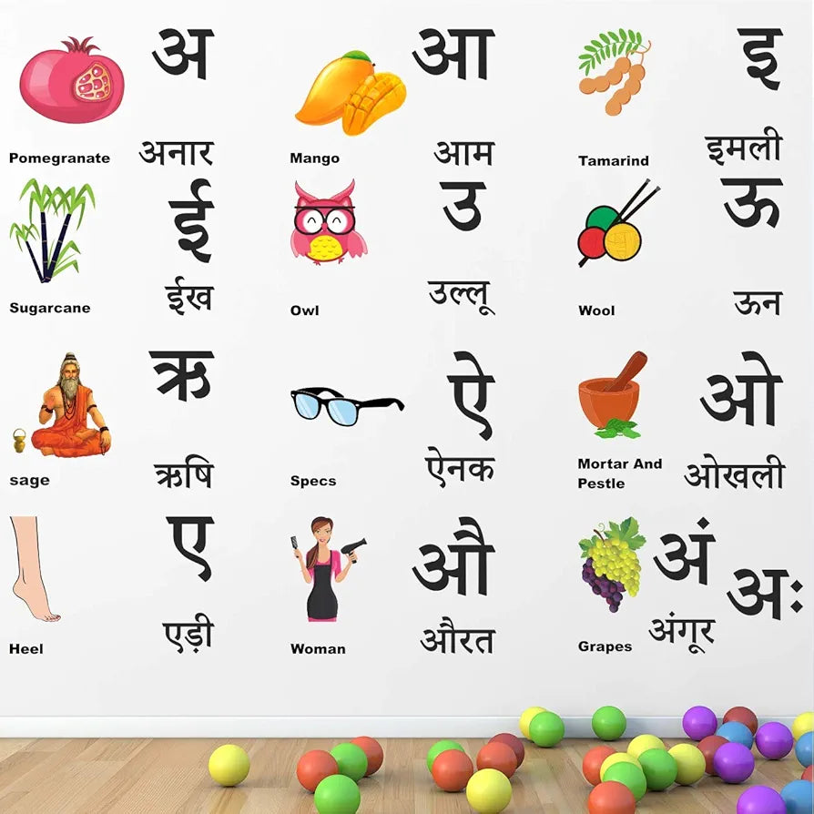 StickMe Hindi Alphabets Varnamala Vowel Svar Baby Kids Learning Education Self-Adhesive Wall Sticker -SM731