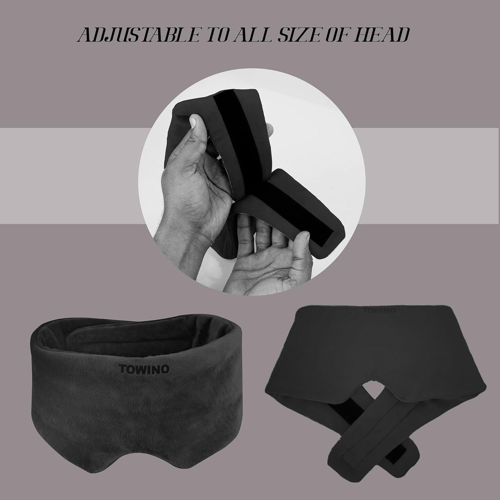 TOWINO® Eye Mask for Sleeping Super Soft & Smooth And Fully Adjustable To All Size Heads - Super Soft & Comfortable for Women and Men, Blindfold for Travelling, Night Sleeping,Nap Suitable for All Family Members Made In India (Black)
