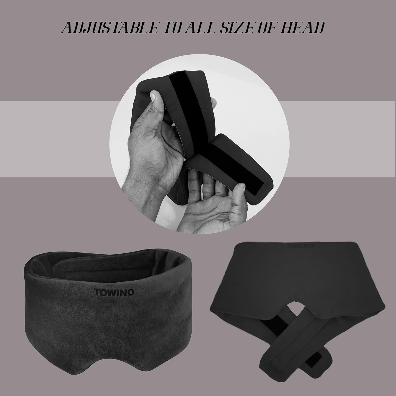 TOWINO® Eye Mask for Sleeping Super Soft & Smooth And Fully Adjustable To All Size Heads - Super Soft & Comfortable for Women and Men, Blindfold for Travelling, Night Sleeping,Nap Suitable for All Family Members Made In India (Black)