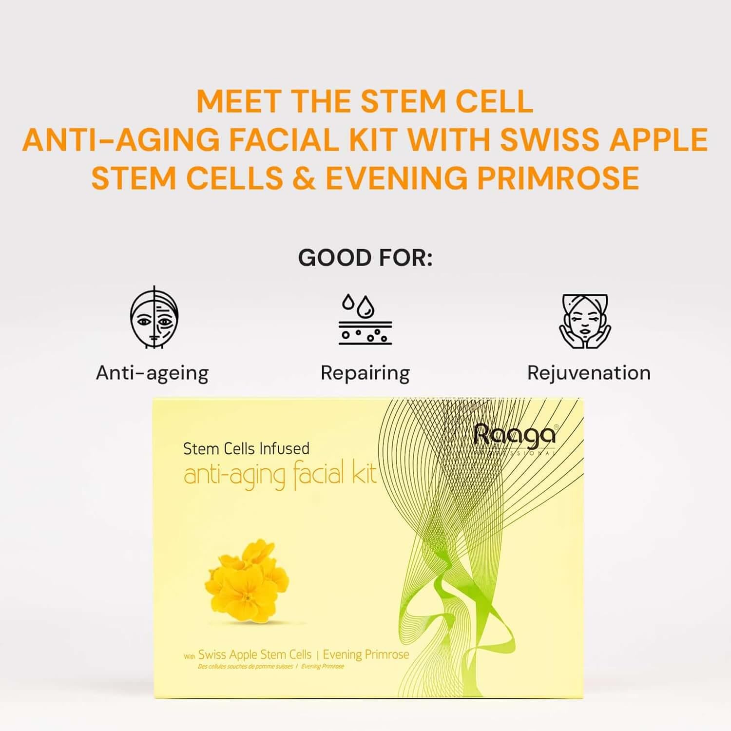 Raaga Professional Stem Cells Cream Infused Anti Aging Facial Kit | Evening Primrose, Swiss Apple Stem Cells | Fights Acne | 6 Step Facial Kit For All Skin Types (61 Gm)