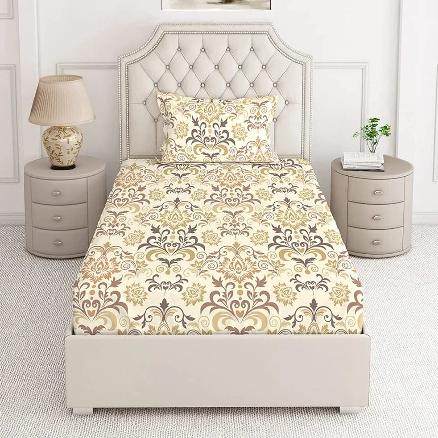 Layers Cotton Bedsheet for Single Bed with 1 Pillow Cover  Light Weight Breathable Classic Collection Brown Ethnic Pattern