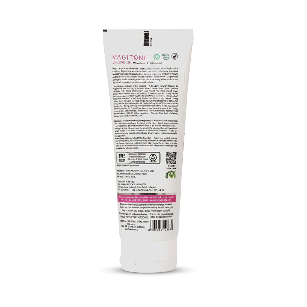 Ayouthveda Vagitone Vaginal Gel for Women | Dual-Action Anti-Infective & Toning Gel | Controls Infections Secretions | Estrogen-Free, Gynaecologically Tested | With Sphatika, Amla & Maju Phal | 50g (Pack of 1)