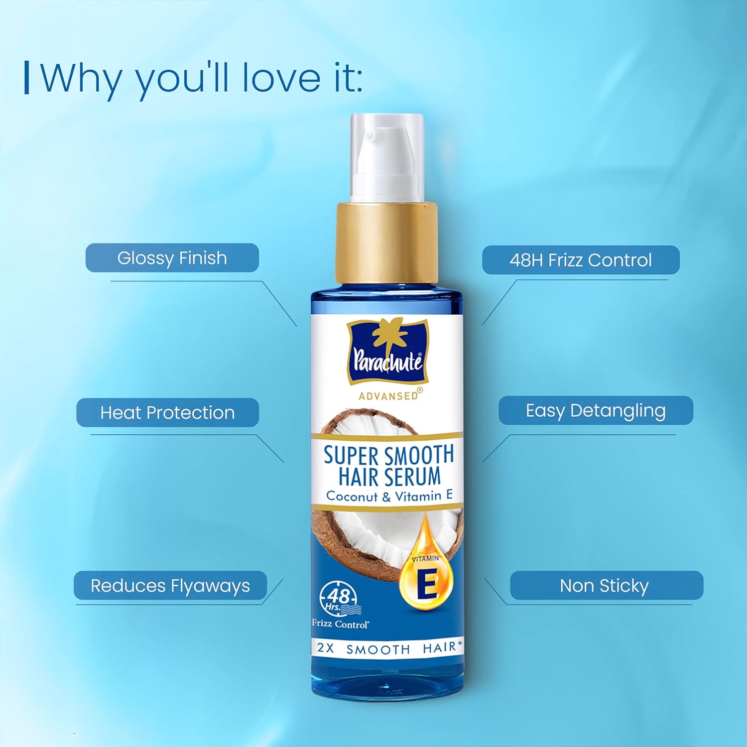 Parachute Advansed Super Smooth Hair Serum | Coconut & Vitamin E | 48 Hrs Frizz control | 2 X Smooth Hair | 100ml