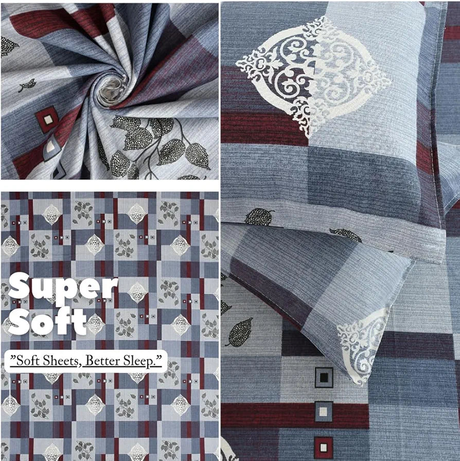 HomeKart Ultra Super Soft Pure Cotton Double Bedsheet with Two Pillow Covers for Your Bedroom Floral & Block Printed Premium Bedsheet  300 TC Blue & White