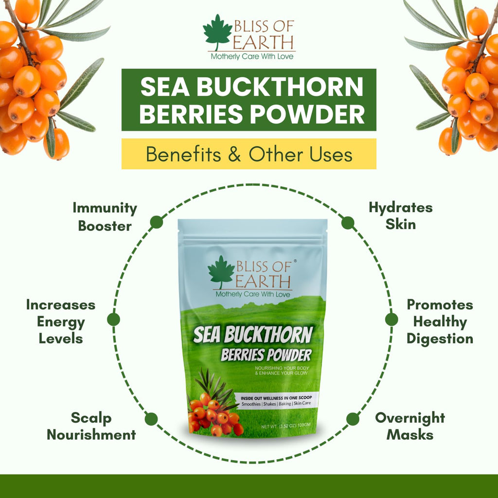 Bliss of Earth Sea Buckthorn Powder – 100gm Seabuckthorn Berry Powder, Fine Himalayan from Whole Berry, Easy to Mix in Drinks, Smoothies & Meals, No Added Sugar