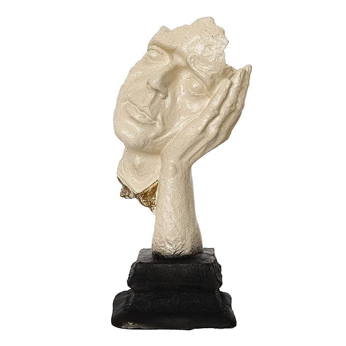 Ecraftindia White Antique Finish Thinking Man Face Handcrafted Decorative Polyresin Showpiece