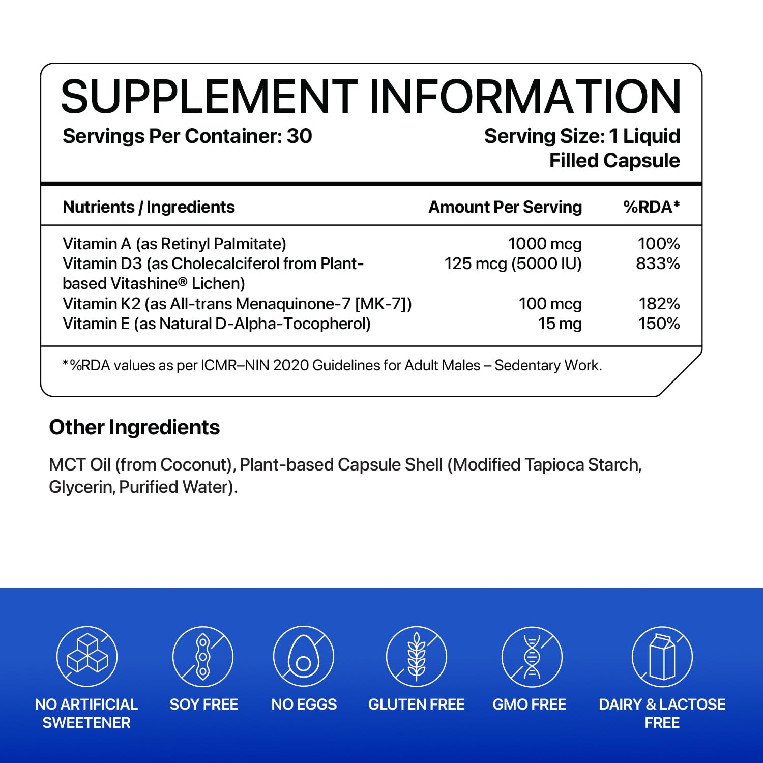 Decode Age DAKE 5000 IU | Vitamin D3 K2 Supplement with Vitamins E & A in MCT Oil for Bone, Immune, Heart and Vision Support | Vegan Capsules | 1 Month Supply
