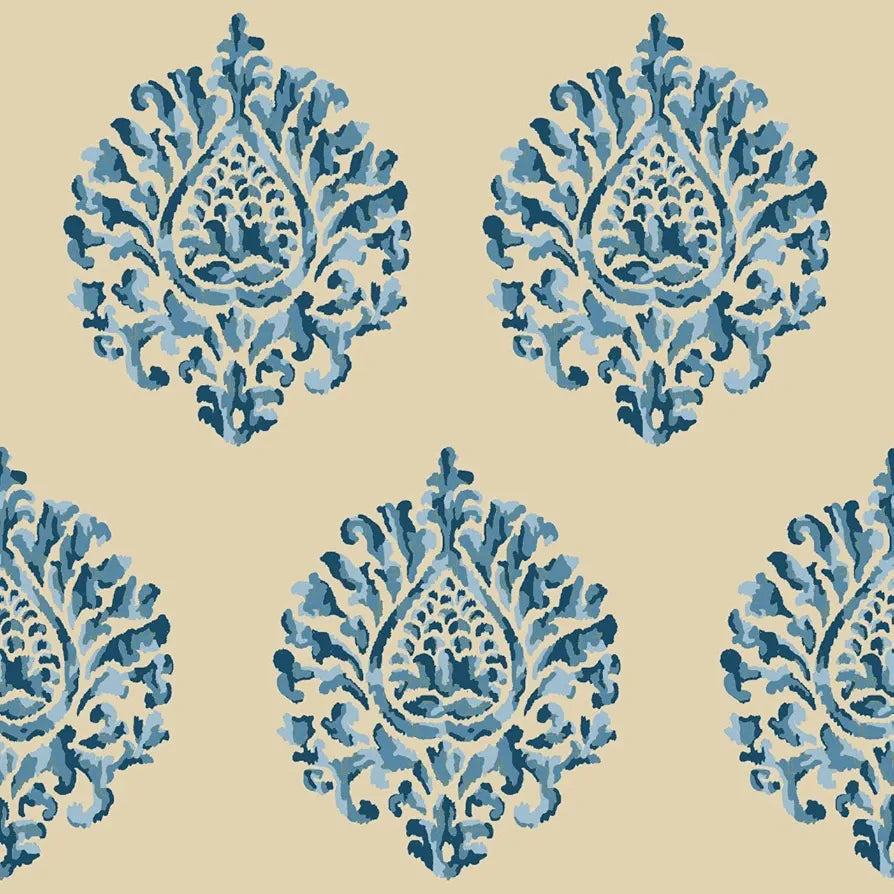 Trance Home Linen 200TC 100% Cotton Printed Zippered Duvet Cover/Blanket Cover/Quilt Cover Queen Size with 2 Pillow Covers Colour Damask Blue
