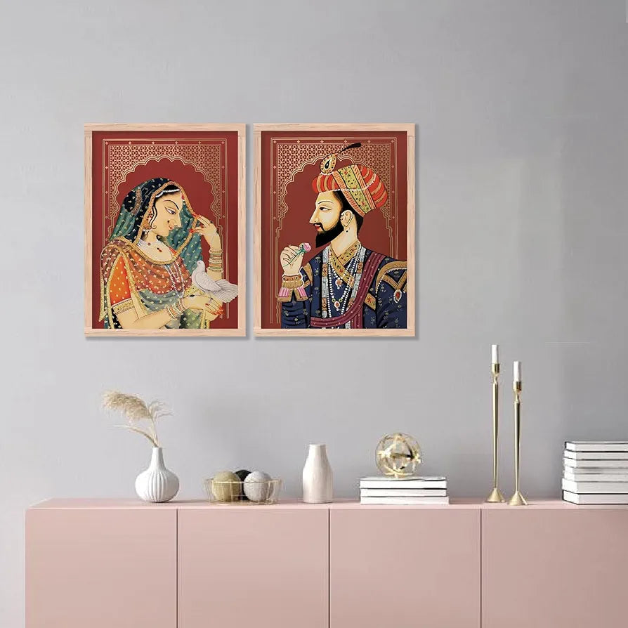Kotart Rajasthani Painting with Frame for Home Decoration Madhubani Art Painting Pack of 2 Design07