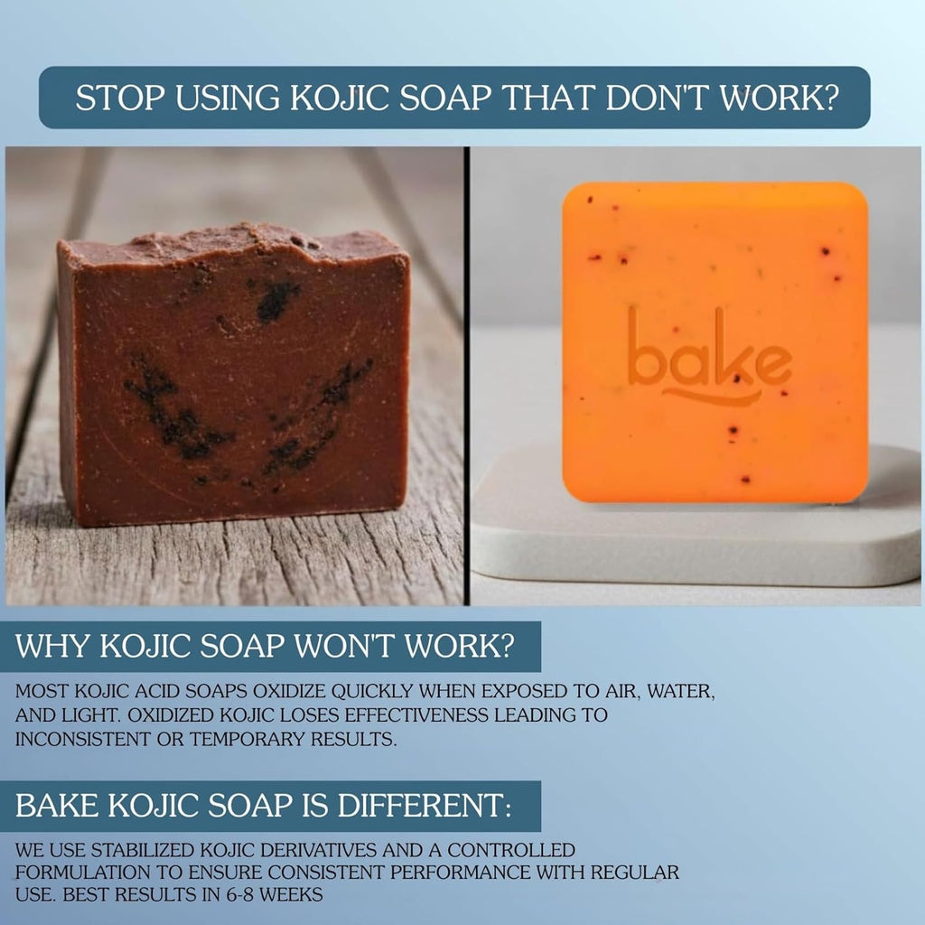 BAKE 2% Kojic Acid Scrub Treatment Soap (200 Gms, 2 Pcs) for Pigmentation, Dark Spots & Tan Removal | Brightens Underarms, Knees & Elbows | With Alpha Arbutin, Niacinamide & MelasaRxâ„¢ Complex | For Men & Women - 100g x 2