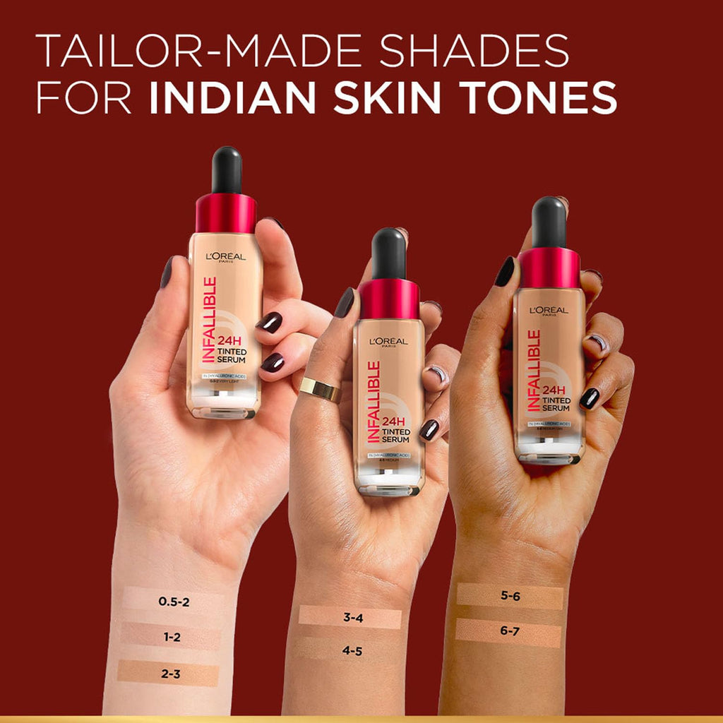 L'Oreal Paris Infallible 24H Tinted Serum Foundation, Light-Weight Coverage, Dewy & Radiant Finish, Transfer-Proof, 30Ml