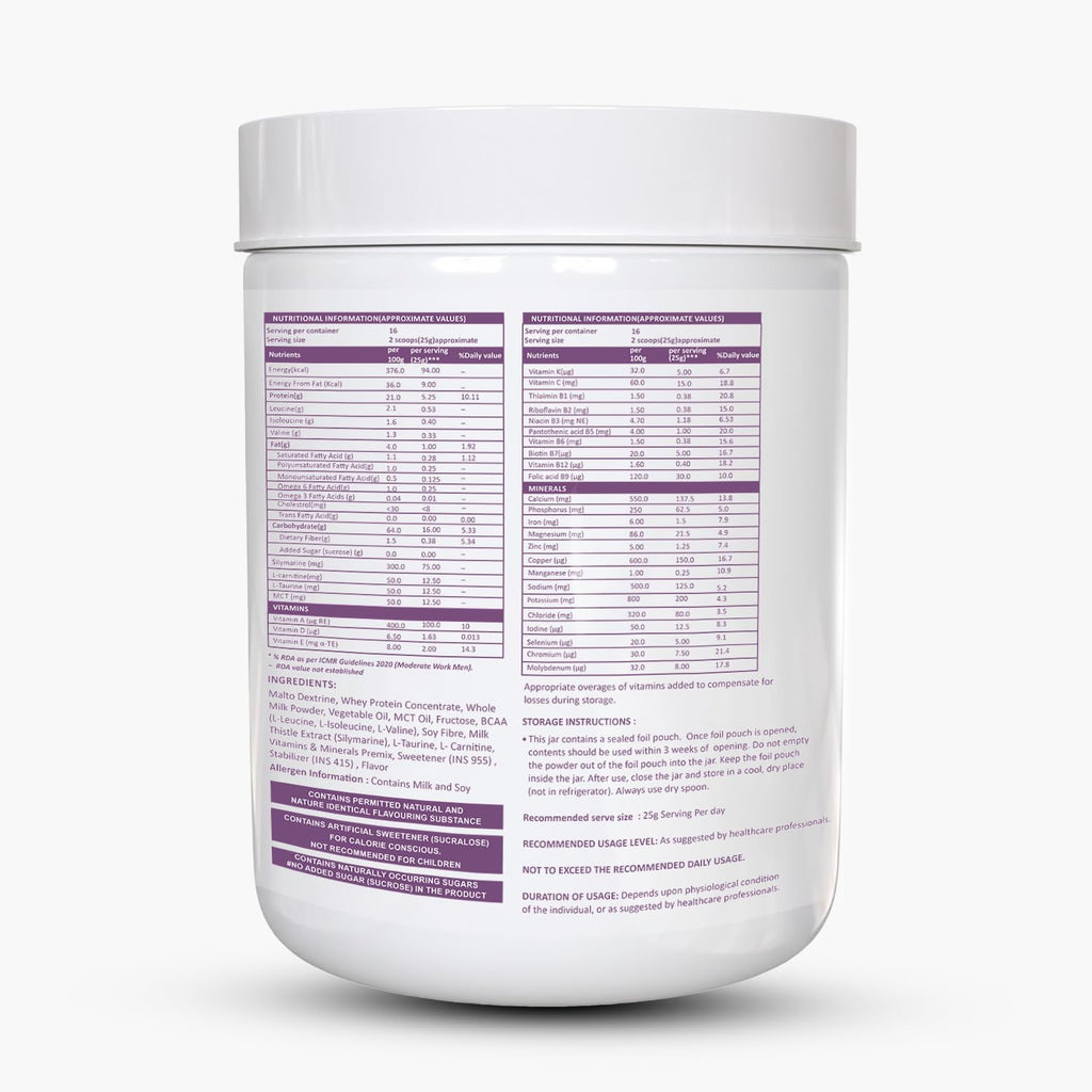 Pro360 Hepa Liver Care Protein Supplement â€“ Complete Liver Supplements for Health| Formula Enriched with Silymarin, MCT & BCAA â€“ Vanilla â€“ 400g