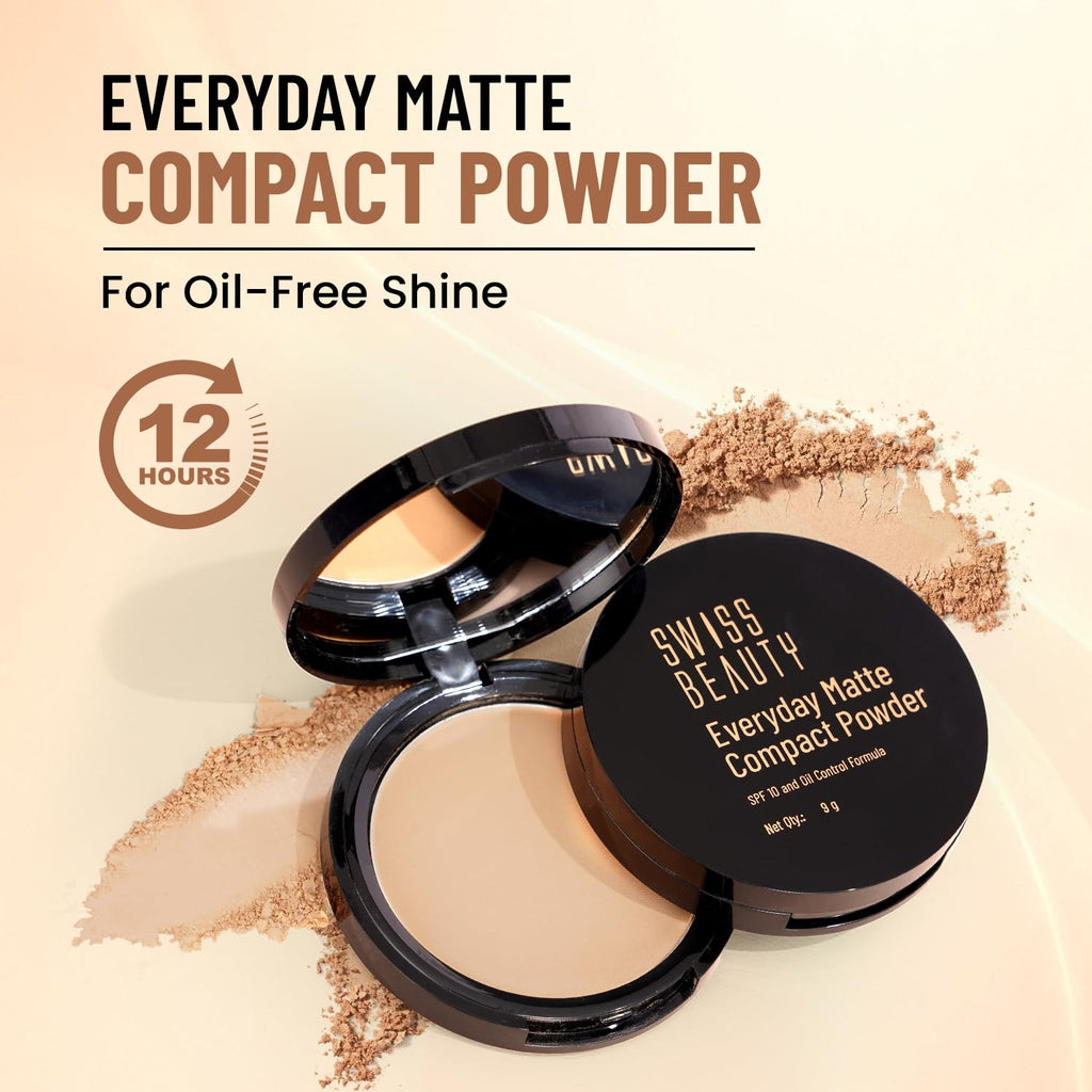 Swiss Beauty Everyday Matte Compact with SPF 10 | Oil-Control Formula | Blurs Pores | Soft-Focus Finish | Enriched with Vitamin E | Shade- 04 Honey, 9g