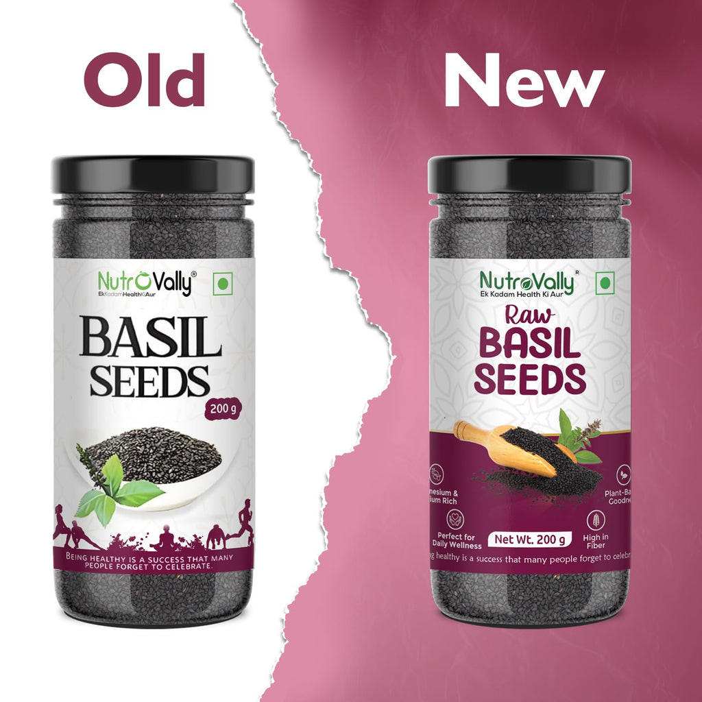 NutroVally Raw Basil Seeds 200g | Sabja Seeds Rich in Fiber, Plant-Based Protein & Essential Nutrients | Supports Digestion, Hydration, Satiety | Vegan, Gluten-Free Superfood for Detox Drink & Recipes