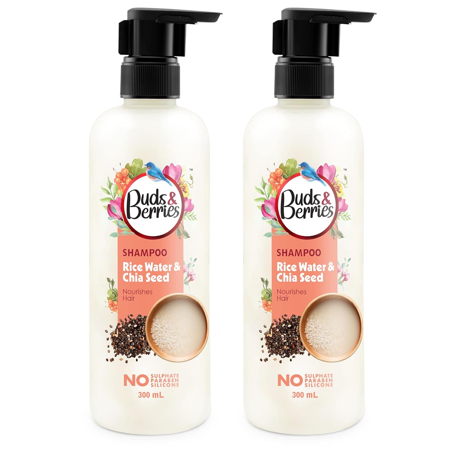 Buds & Berries Rice Water and Chia Seeds Nourishing Shampoo - 300 ml ( Pack of 2)