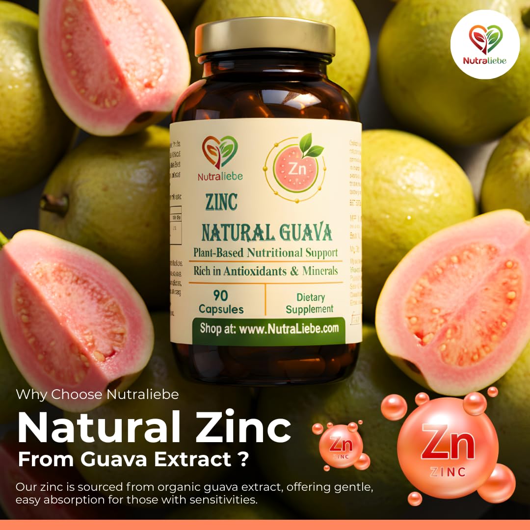 Nutraliebe Natural Zinc from Guava Extract – Plant-Based Immune & Skin Support – Gentle Absorption – 90 Vegetarian Capsules