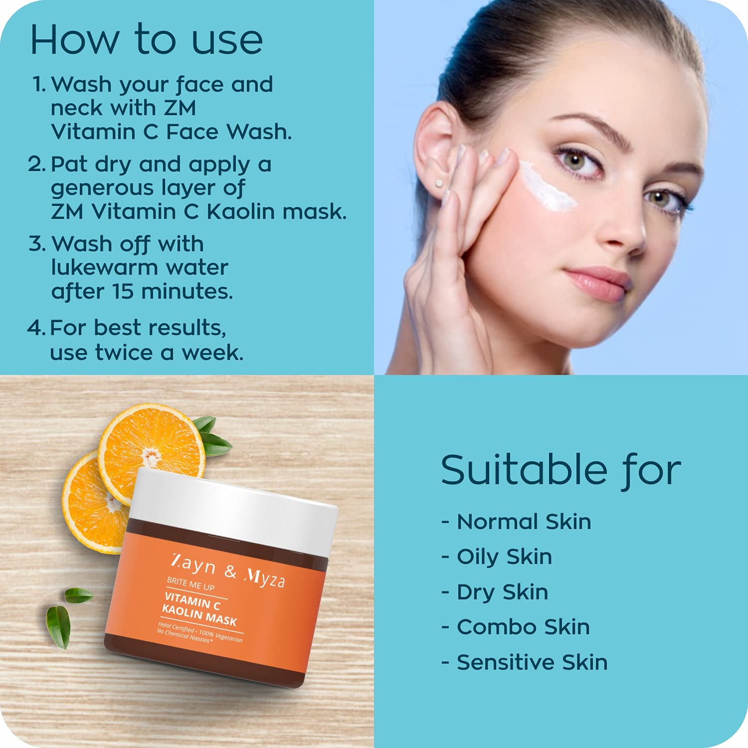 ZM Zayn & Myza Vitamin C Kaolin Cream Face Mask - 50 gms