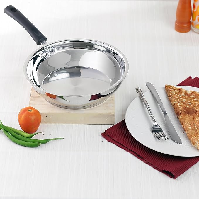 Vinod Stainless Steel Frypan - 22 cm | Skillet Pan for Frying | SAS Bottom | Cool Touch Bakelite Handle