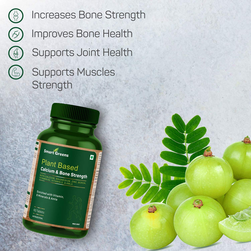 Plant Based Calcium & Bone Strength with Calcium, Magnesium, Zinc, Boron, Vitamin K2, Vitamin D & Amla â€“ 60 Tablets