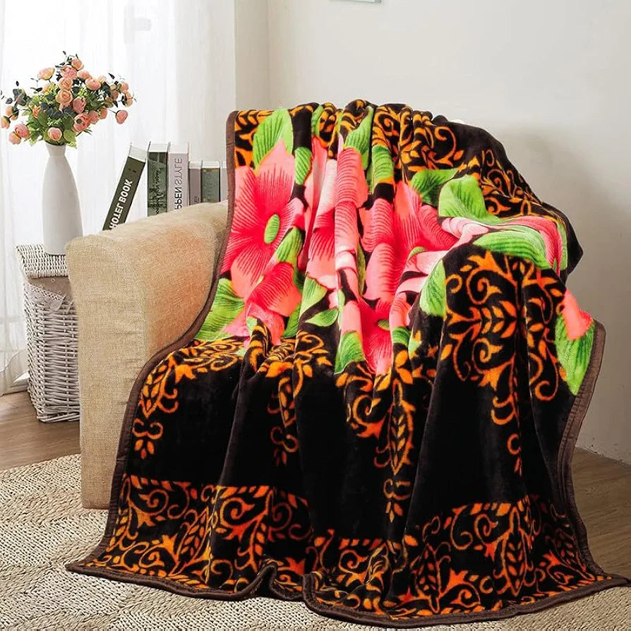 Homekart Premium Super Soft Cloudy Printed Mink Single Bed Blanket for All Season Ultrasoft & Cozy Single Ply Blanket TC 280 Brown Pink & Green
