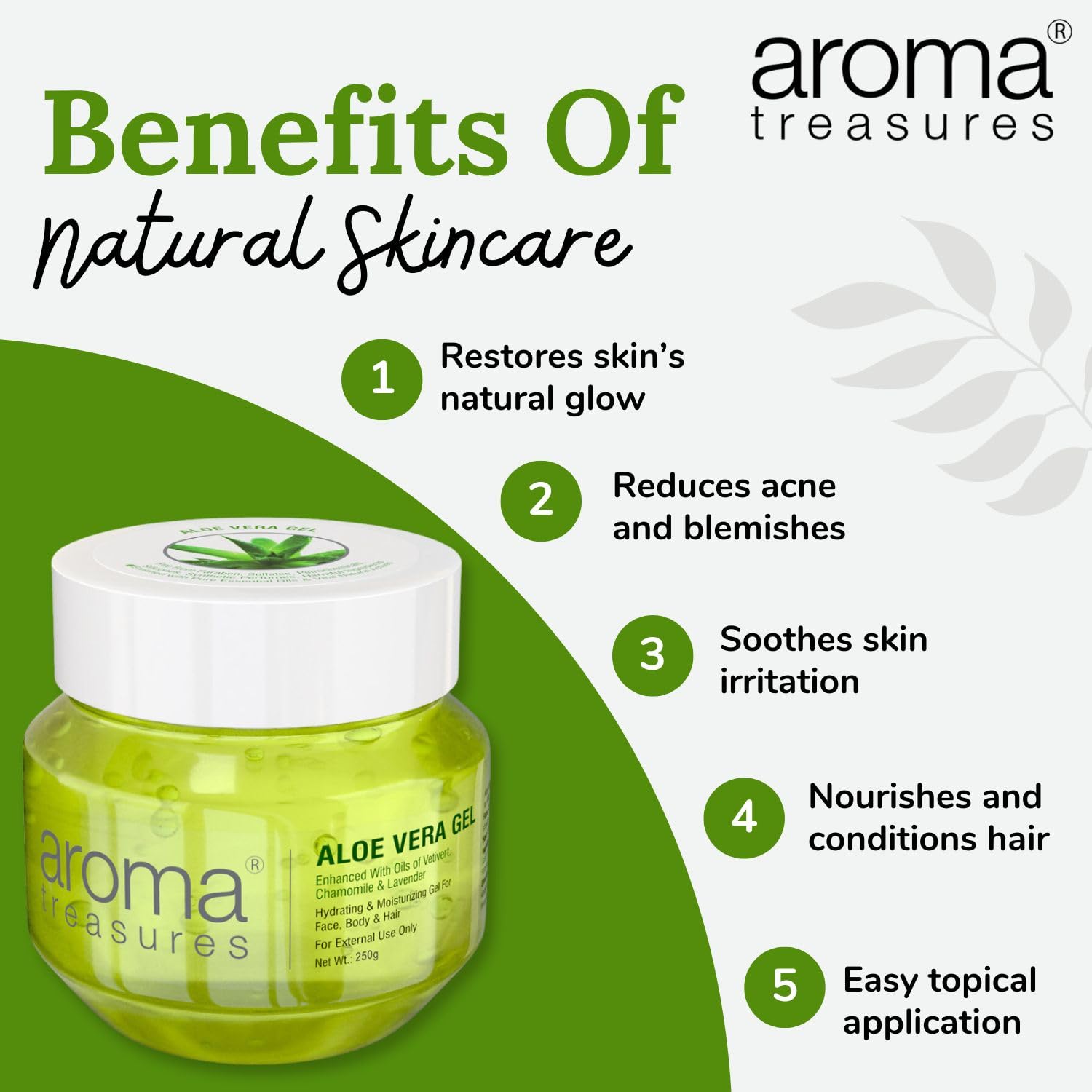 Aroma Treasures Aloe Vera Gel for Face, Body & Hair | Moisturizing & Hydrating Aloevera Gel | 98% Ingredients of Natural Origin | Pure Aloe Vera Gel for Skin, Hair & Pimples | 250g