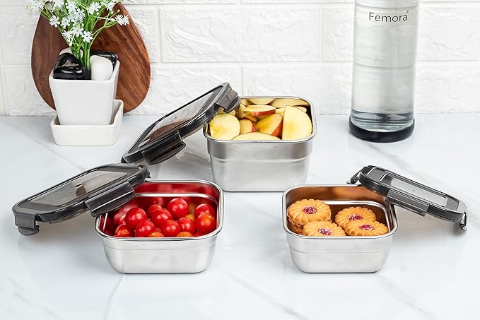 Femora High Steel Square Container Airtight Leakproof Unbreakable Storage Container/ Lunch Box | 350 Ml, 550 Ml | Set of 2