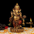 Indicast 7" Inch Cold Cast Resin Ganesh Showpiece Antique Decor | Metal Finish