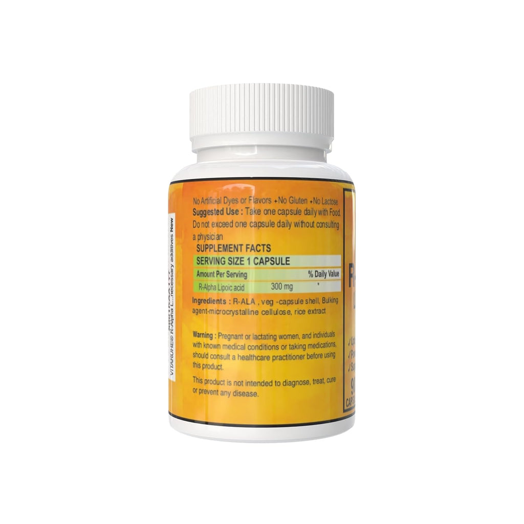 VITARUHE® R-Alpha Lipoic Acid, high Dosage, 300 Mg Per Capsule, Vegan, 3 Month Treatment, Natural Form Of Thioctic Acid, Quality Product, Bioactive dietary supplement without unnecessary additives