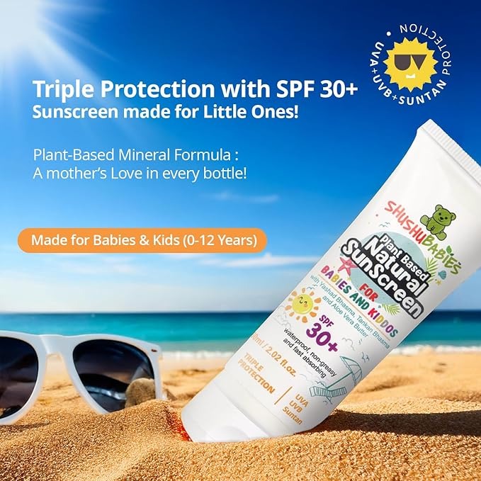 ShuShu Babies Sunscreen For All Skin Type For Babies&Kids Spf 30+ - 60 ml (pack of 2)
